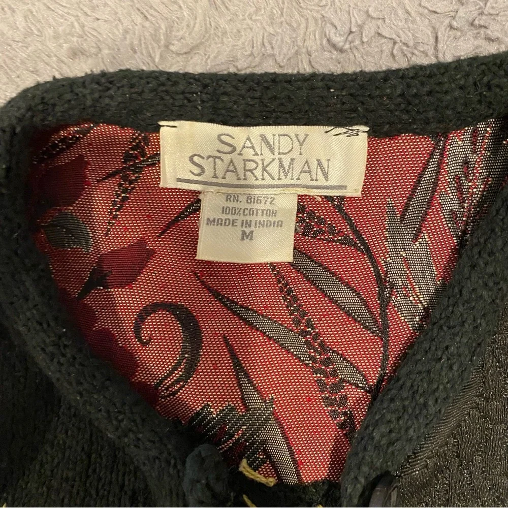 Vintage Sandy Starkman Patchwork Embroidered Sweater size M black/red/yellow - Picture 5 of 10